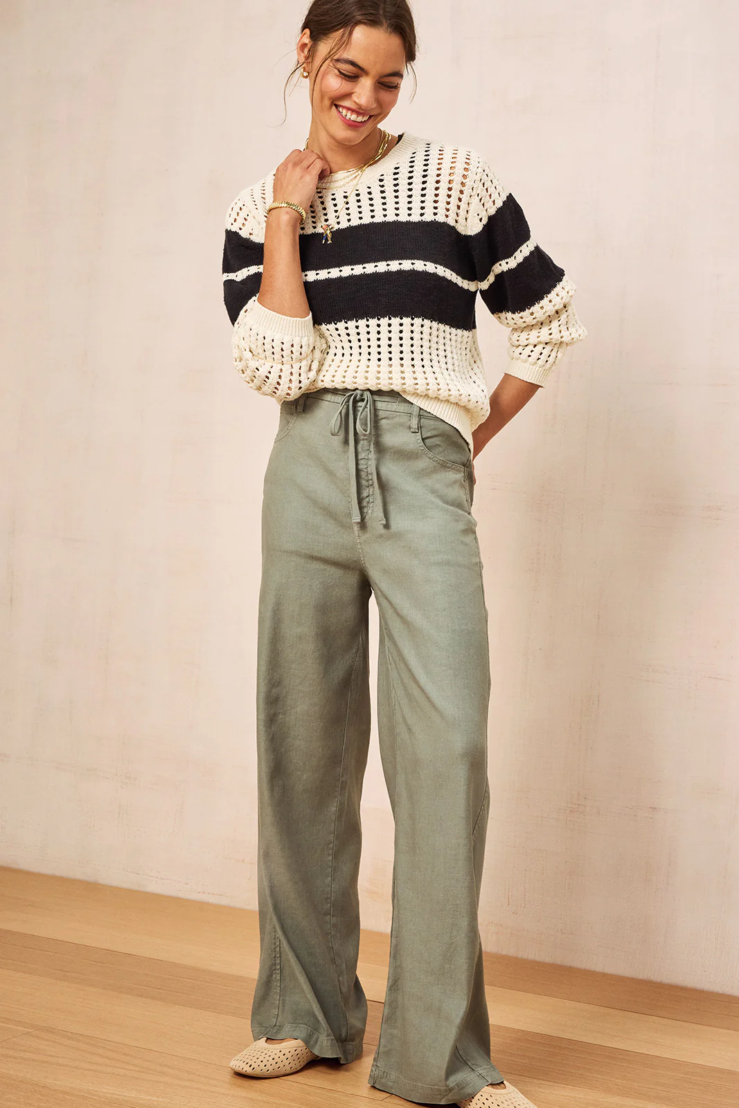 Joelle Stretch Linen Trouser with Tie Waist - Image 6
