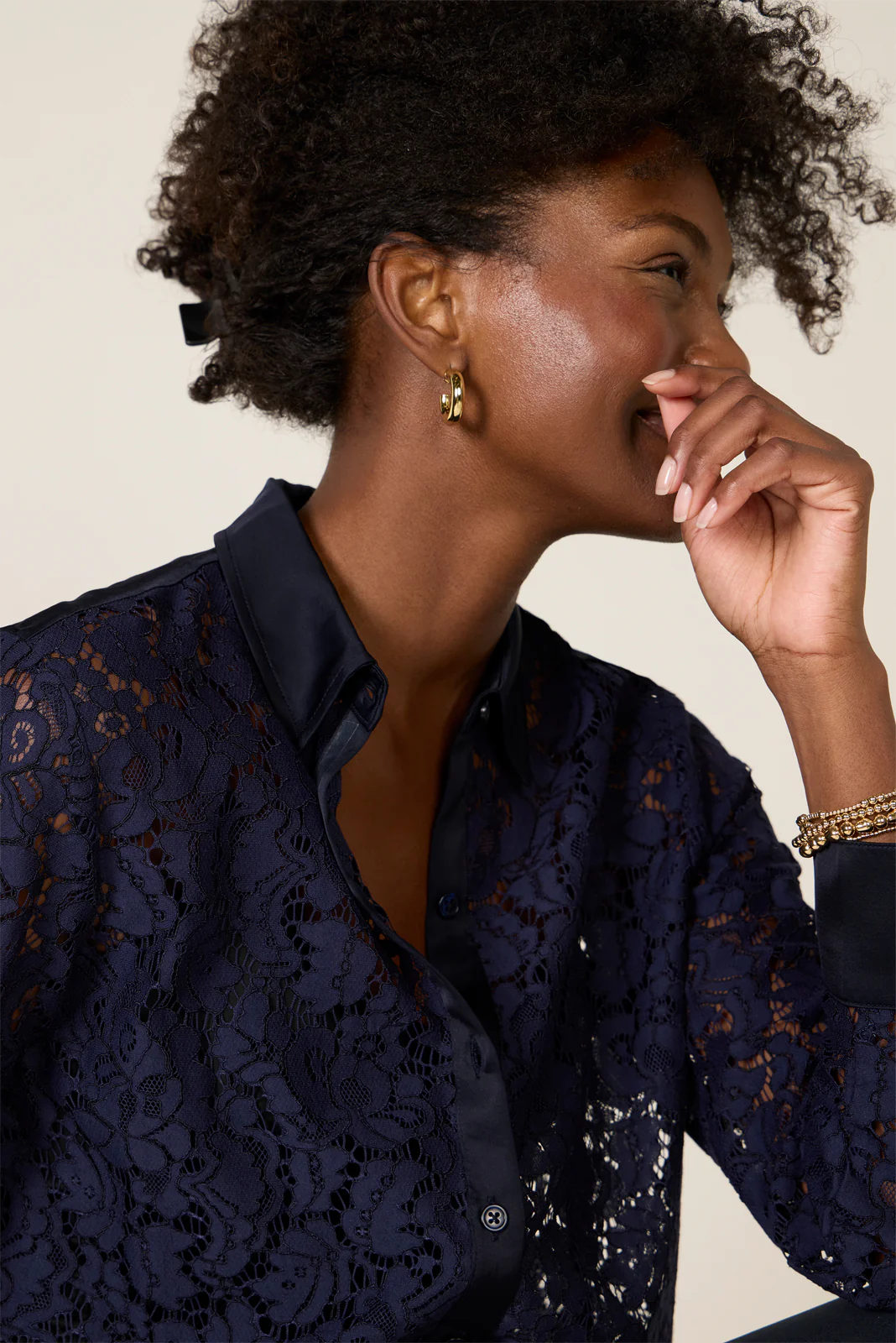 Lace Contrast Button Down - Image 3