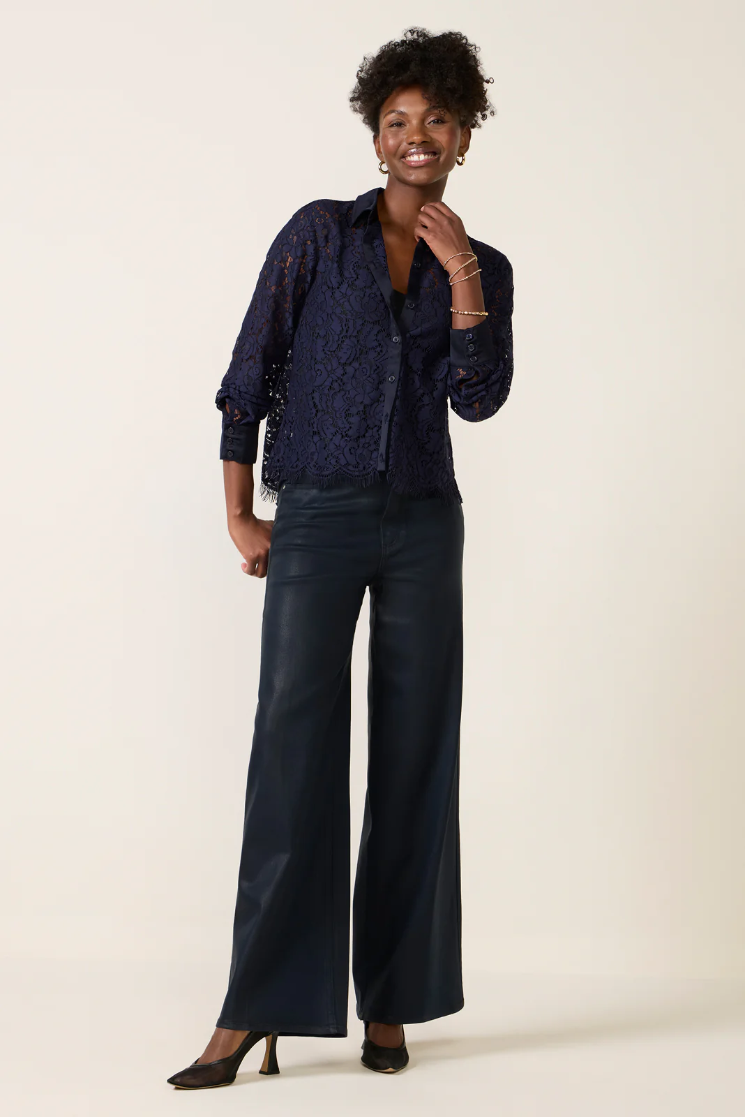 Lace Contrast Button Down - Image 5